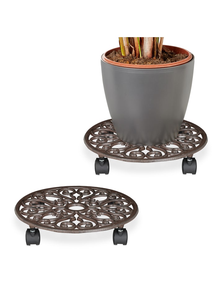 relaxdays 2 x Pflanzenroller in Braun - (H)7,5 x Ø34 cm günstig kaufen onesize