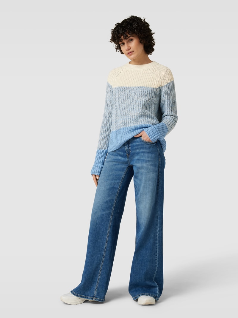 Strickpullover mit Blockstreifen Modell 'Remone' in hellblau