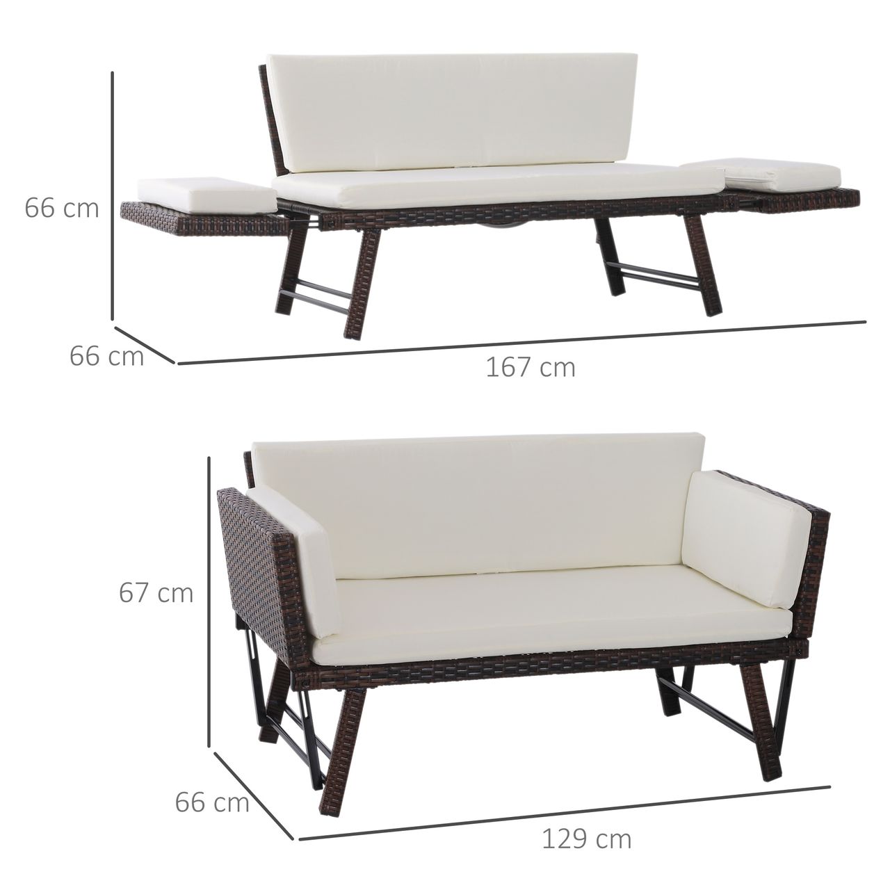 Outsunny Polyrattan Gartensofa 2 Sitzer Loungesofa Gartenliege klappbar Braun