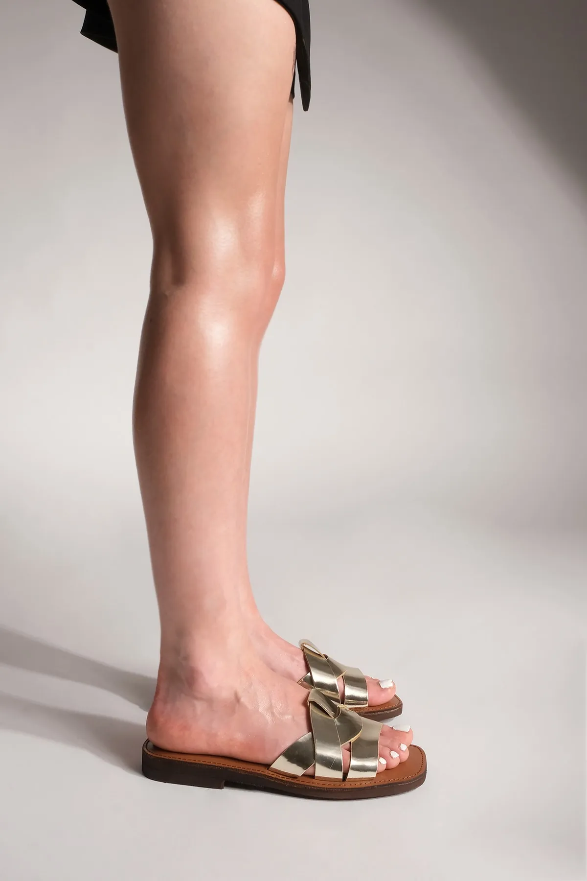 Marjin  Damen Hausschuhe aus echtem Leder mit Eva-Sohle, Vosle Gold