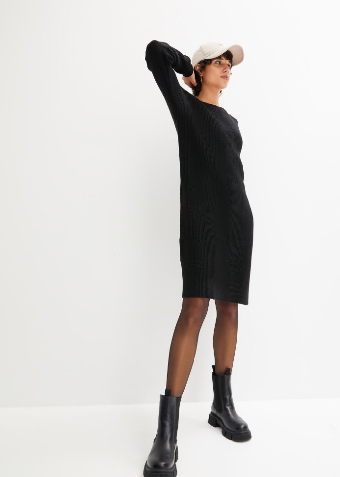 Oversize-Ripp-Strickkleid mit Schlitz