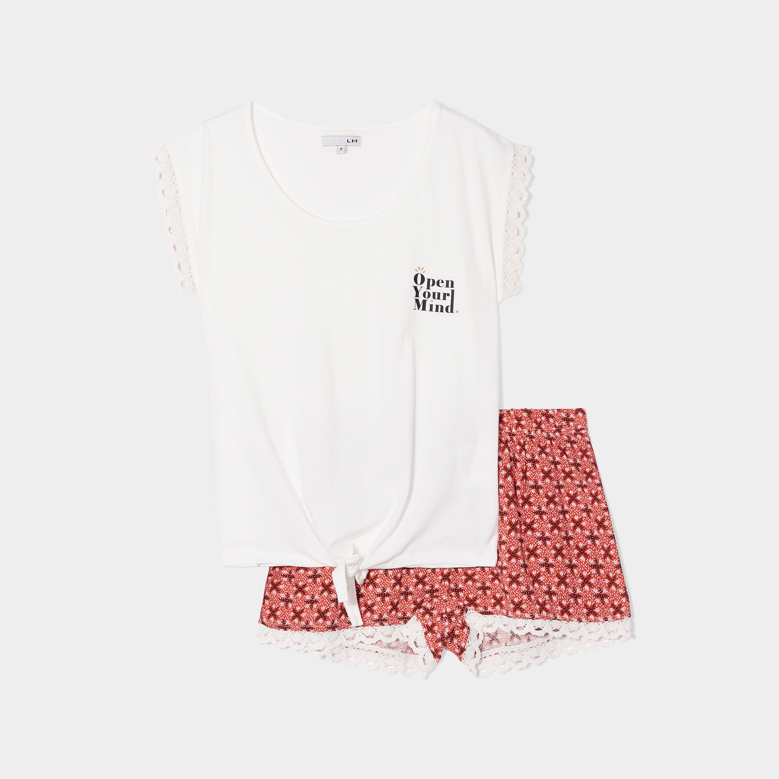Ensemble pyjama 2 pièces t-shirt à noeud marron femme | La Halle