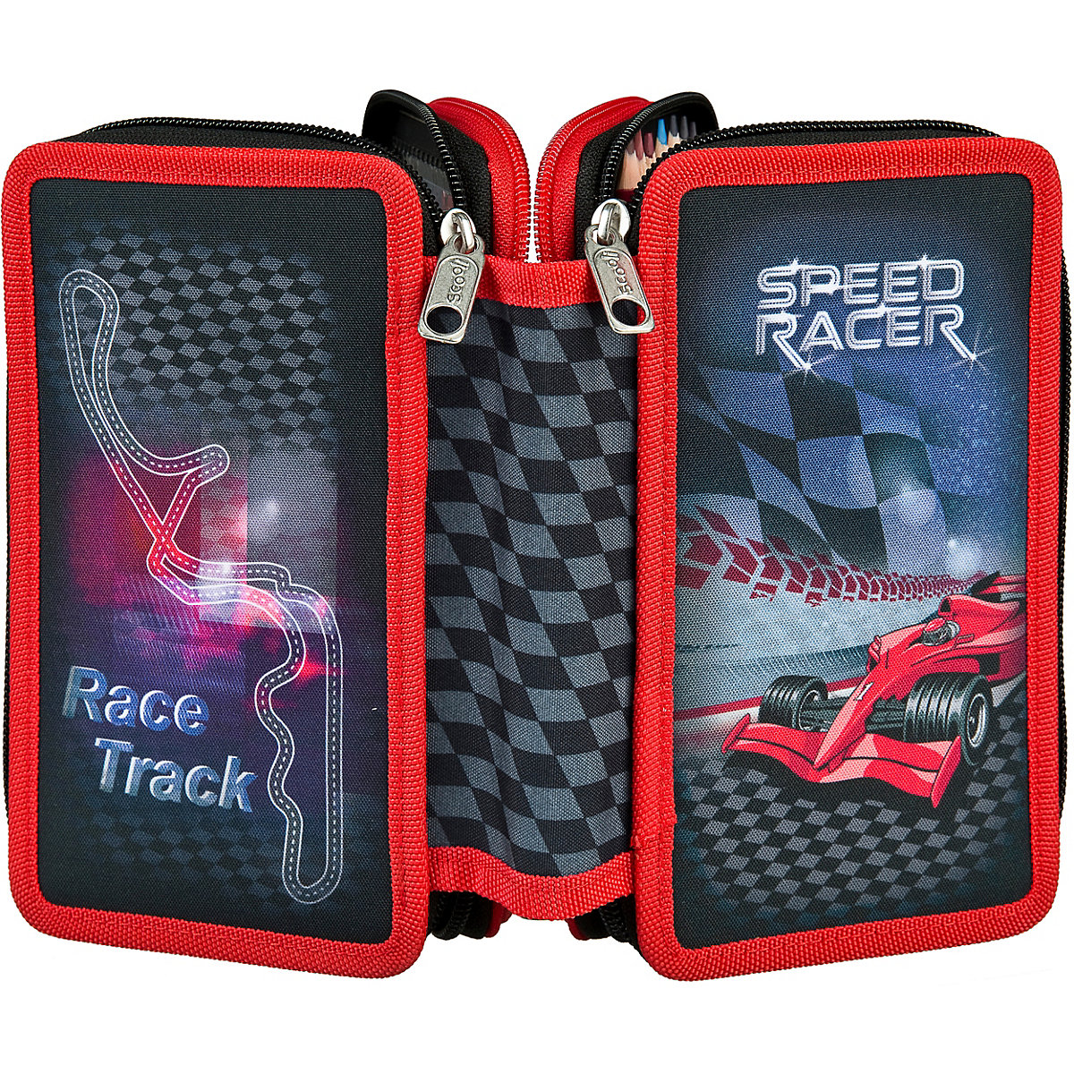 Triple-Federmäppchen Speed Racer, befüllt, 30-tlg.