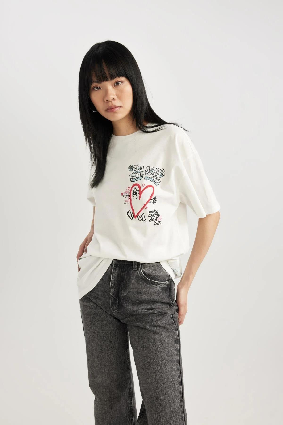 DeFacto  Unisex Cooles Oversize-T-Shirt mit Rückenaufdruck, kurzärmelig, B7046ax24sm