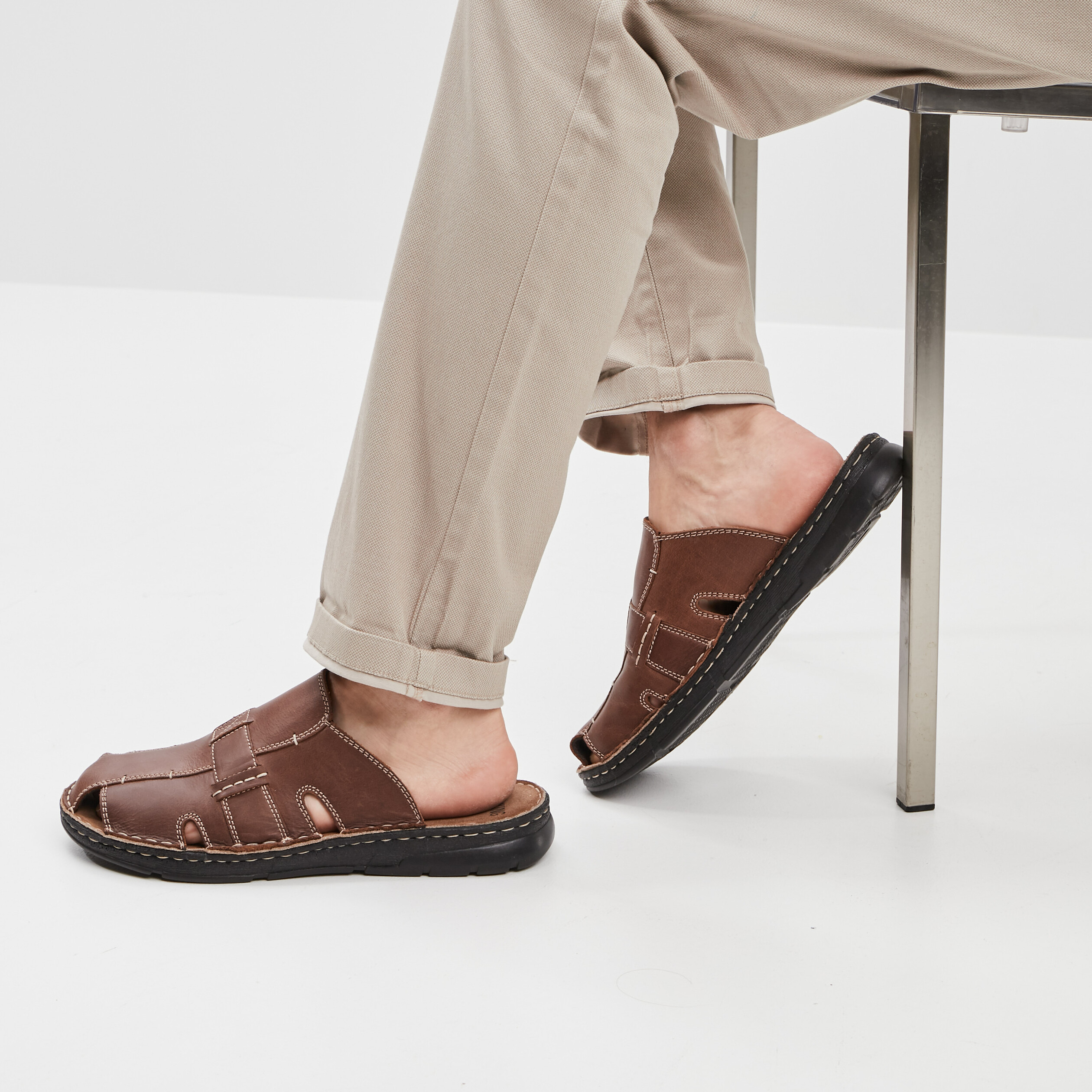 Mules en cuir marron homme | La Halle