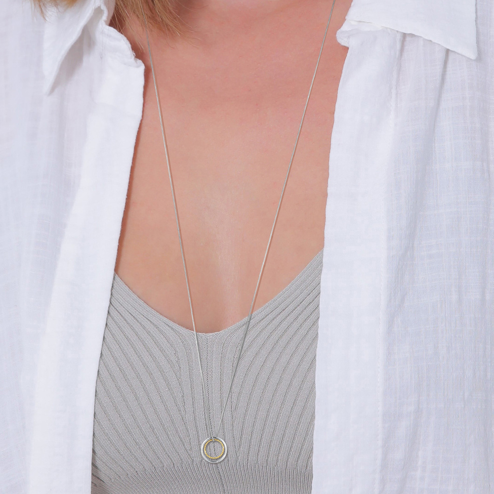 Elli Elli Collier Femmes Cercle Geo Basique Bi-Color en argent sterling 925 plaqué or collier