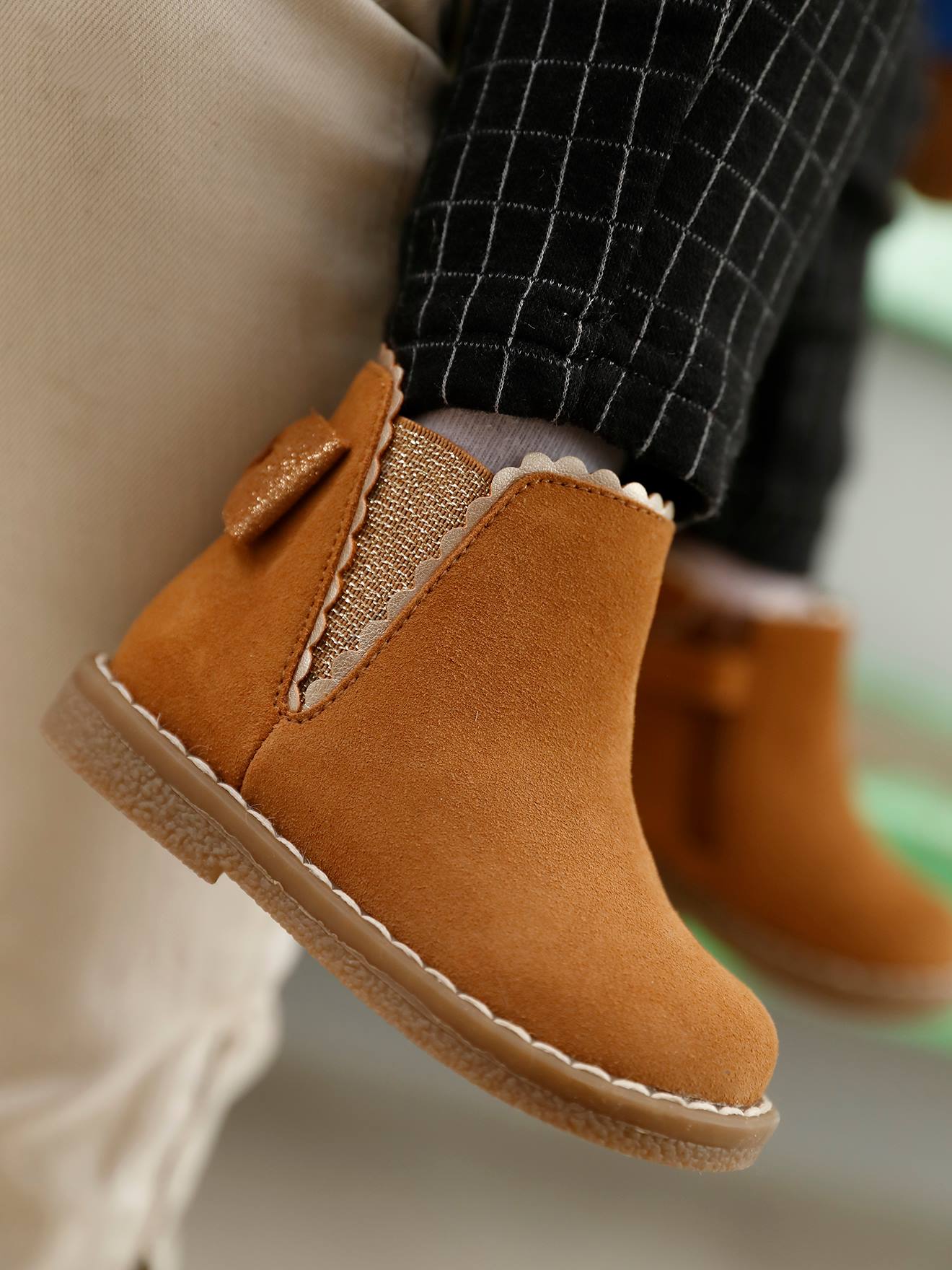Boots cuir bébé fille élastiqués bleu marine