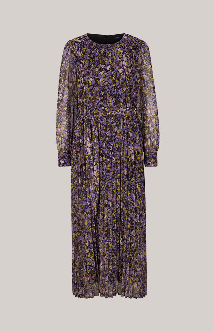Chiffon-Plissee-Kleid in Lila/Gelb gemustert