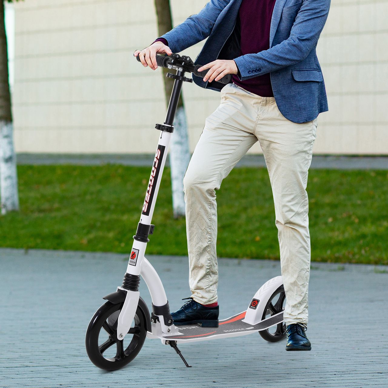 Outsunny HOMCOM Kinderscooter Kickscooter mit Stoßdämpfung Tretroller Weiß 92,5 x 37,5 x 87-101,5 cm
