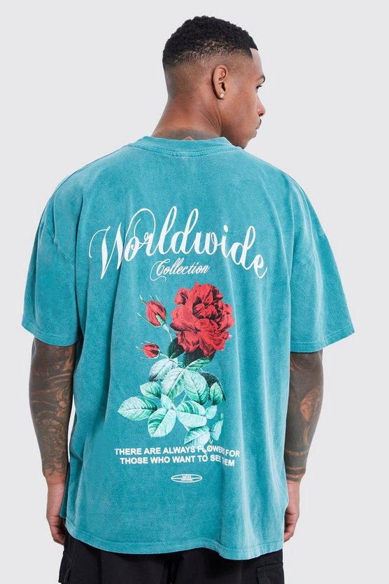 Oversize T-Shirt mit floralem Worldwide Print
