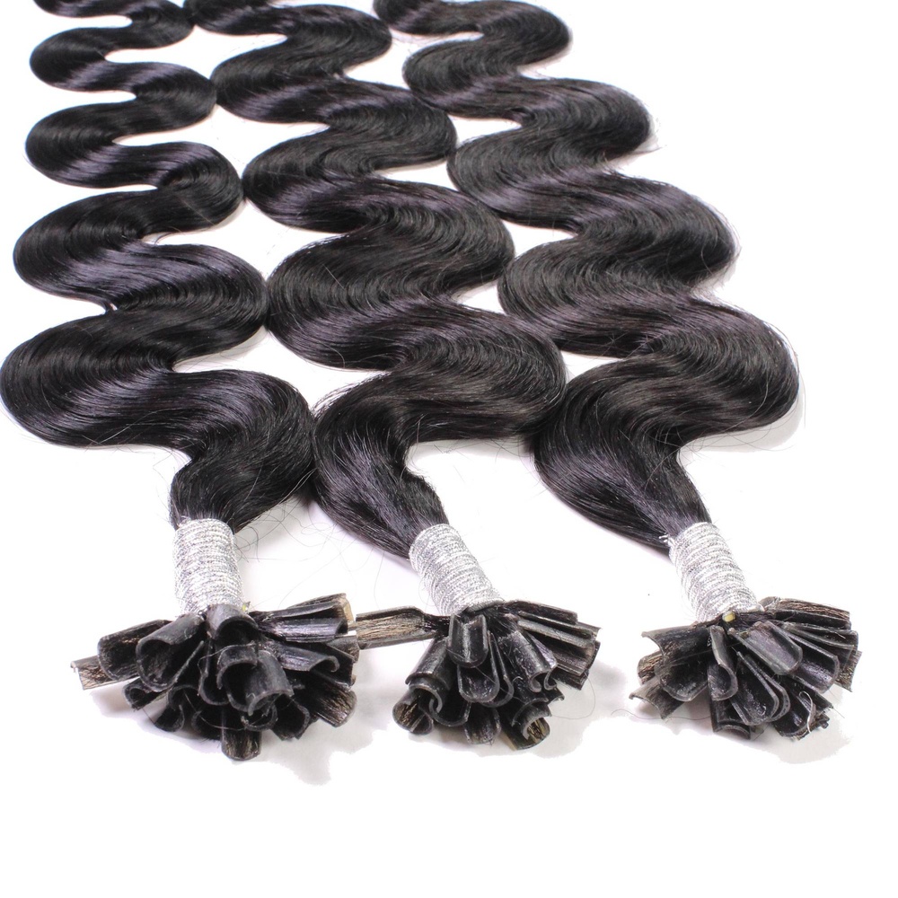 hair2heart Extensions à chaud bonding cheveux naturels #1b Noir naturel 0.5g extensions
