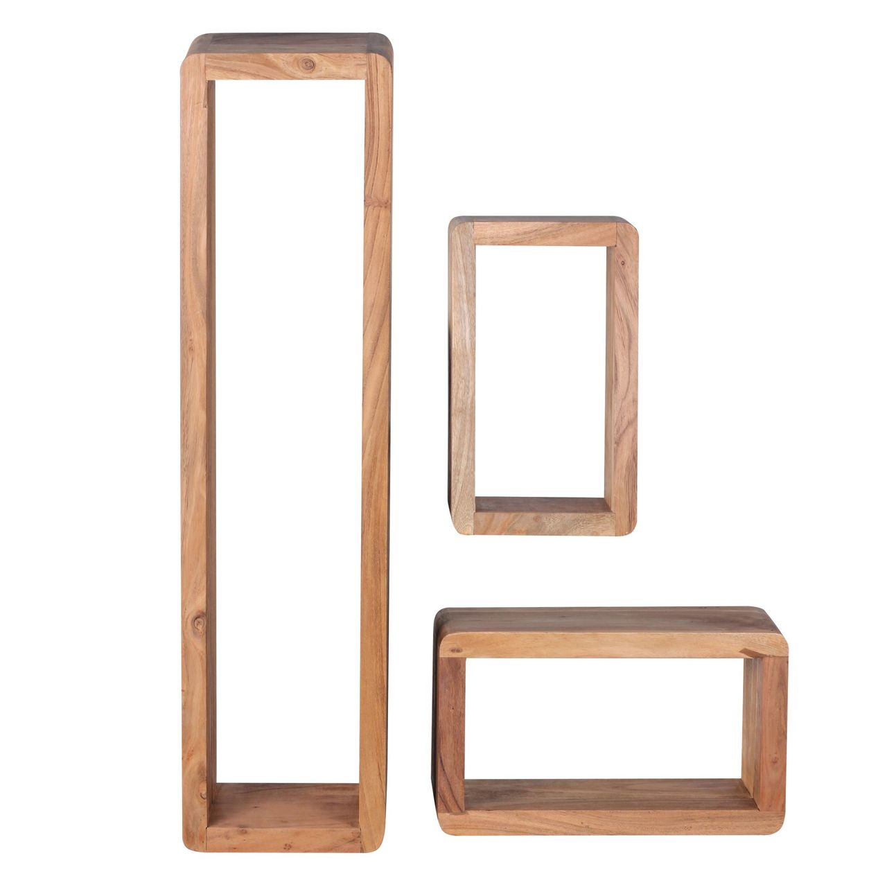 Wohnling Akazie Massivholz 3er Set Wandregale Cubes
