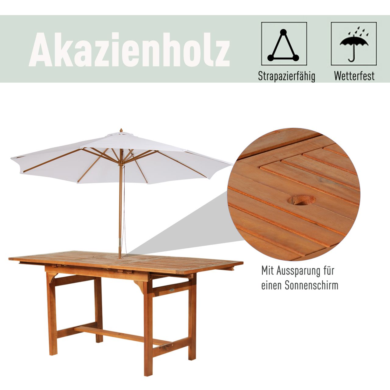 Outsunny Ausziehtisch Gartentisch Esstisch Gartenmöbel Pappelholz wetterfest