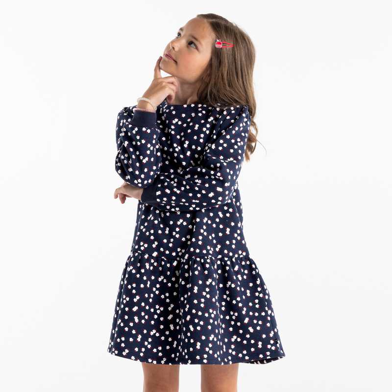 Robe imprimée en molleton bleue fille