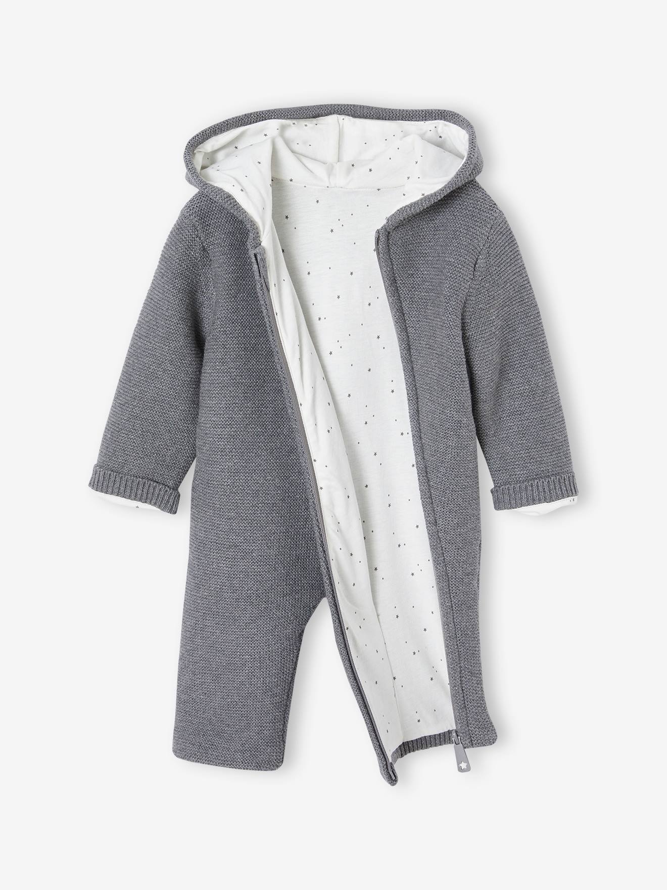 Vertbaudet Gefütterter Baby Strick-Overall - grau meliert