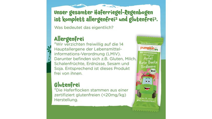 pumpkin organics Bio Haferriegel mit Apfel, Rote Beete & Erdbeere 20 g