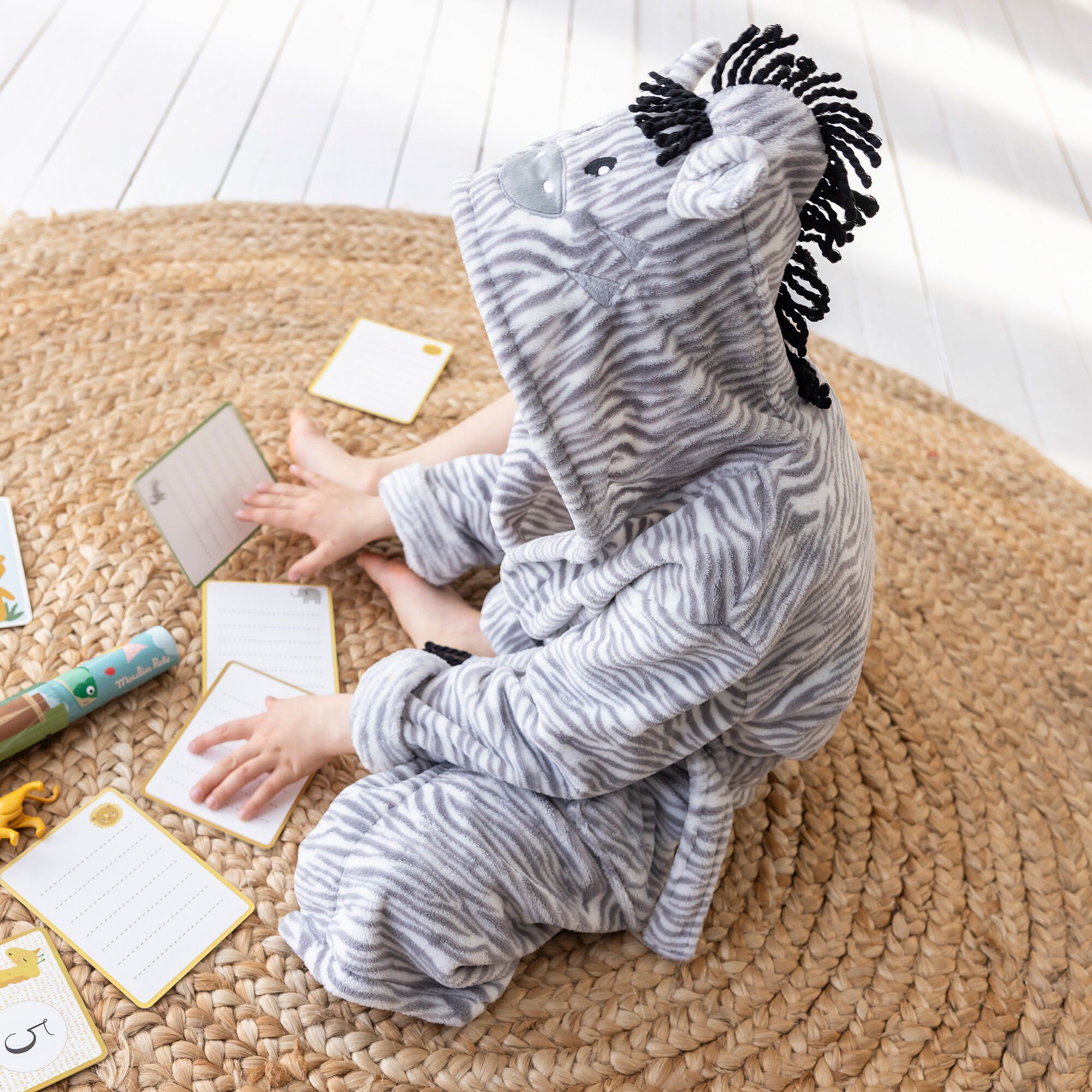 Peignoir de bain à capuche enfant zèbre microfibre toute douce