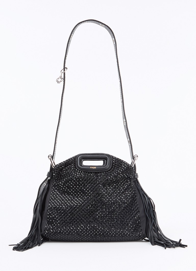 Maje shoulder bag with sheepskin details and rhinestones