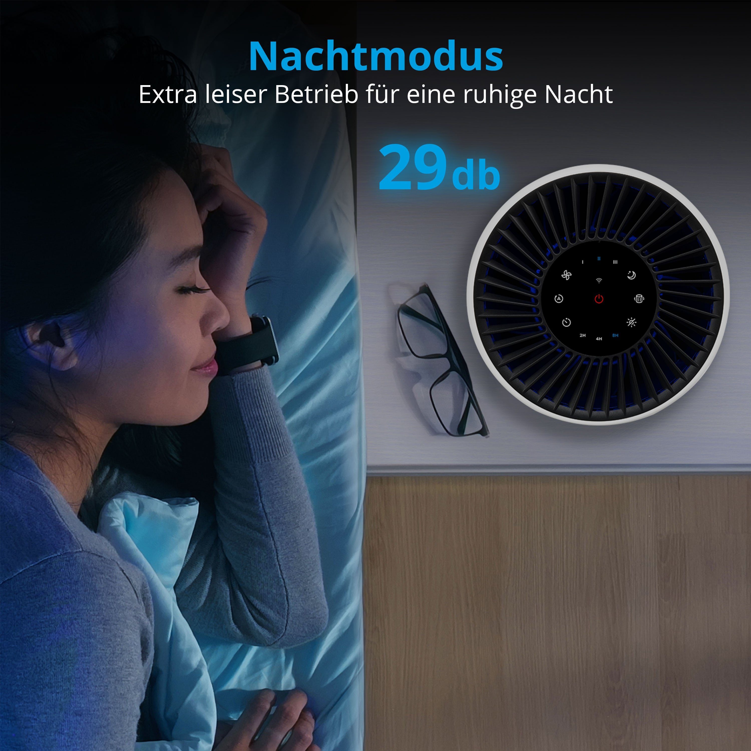 Medion® Luftreiniger Luftreiniger Touch LED HEPA-Filter 23W 52m² 52dB APP Steuerung, MD10171