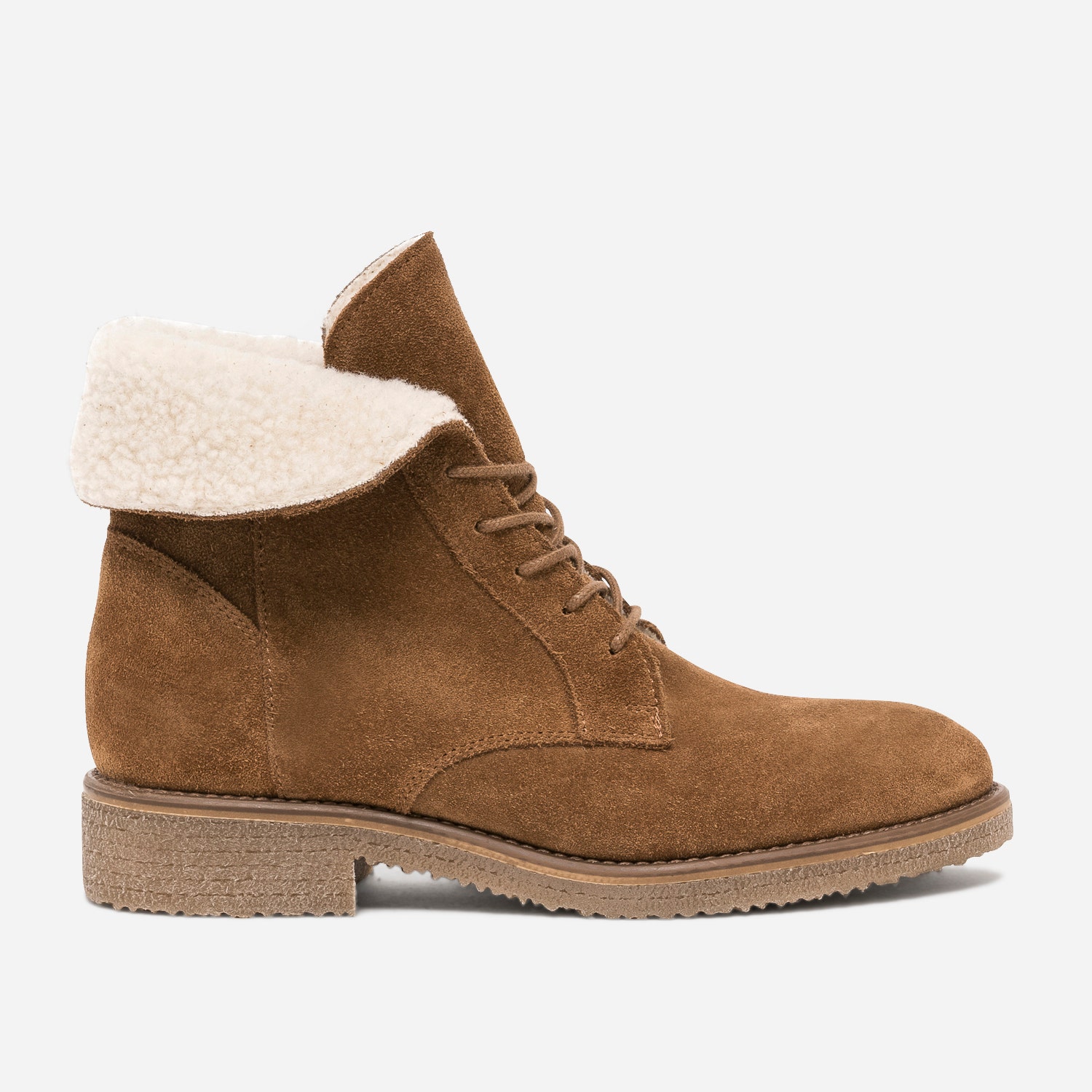 Bottine camel en cuir velours fourré