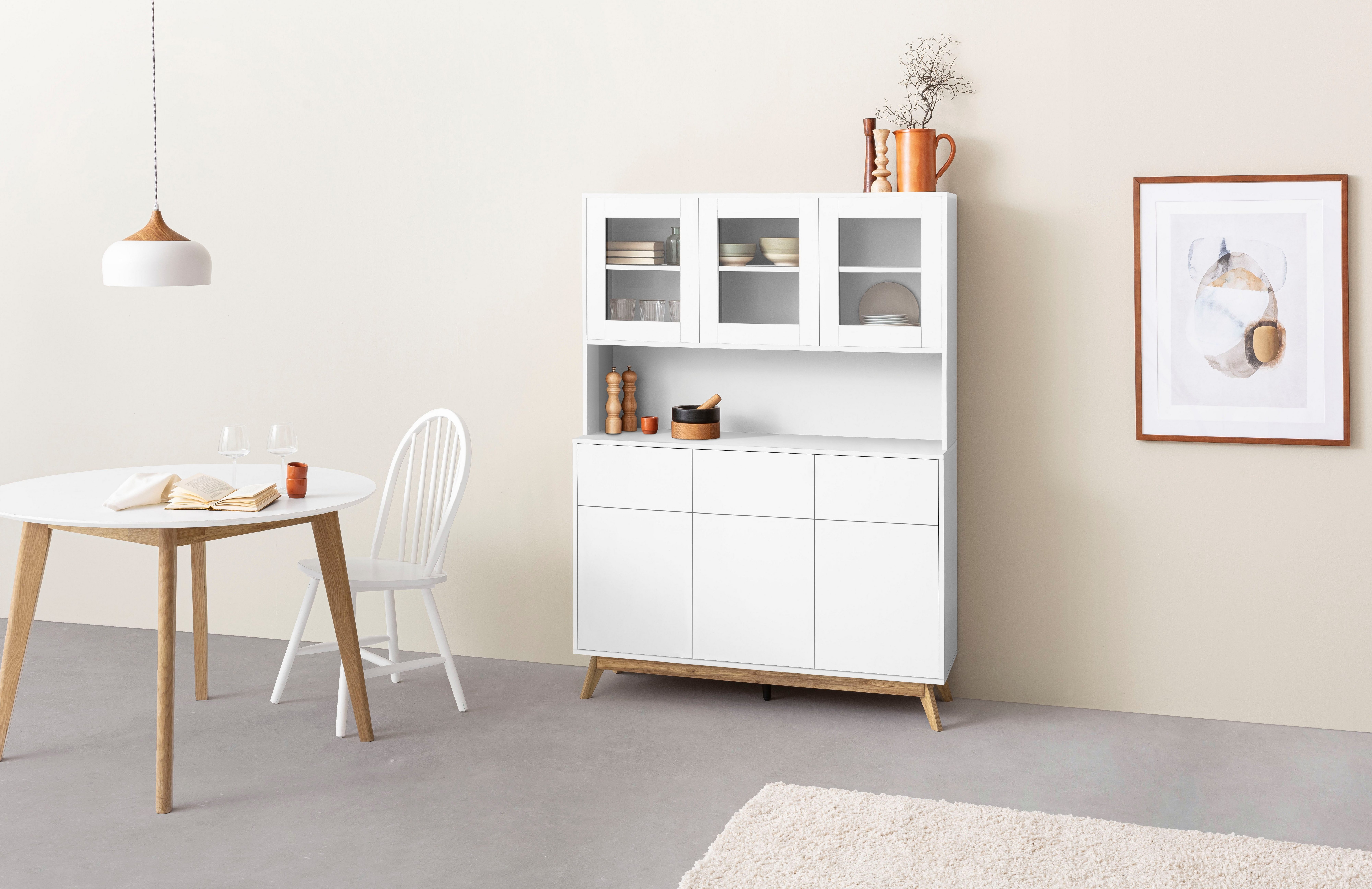 Home affaire Buffet Skandi 3 Glastüren, 3 Holztüren und 3 Schubkasten, Breite 120 cm, Höhe 165 cm
