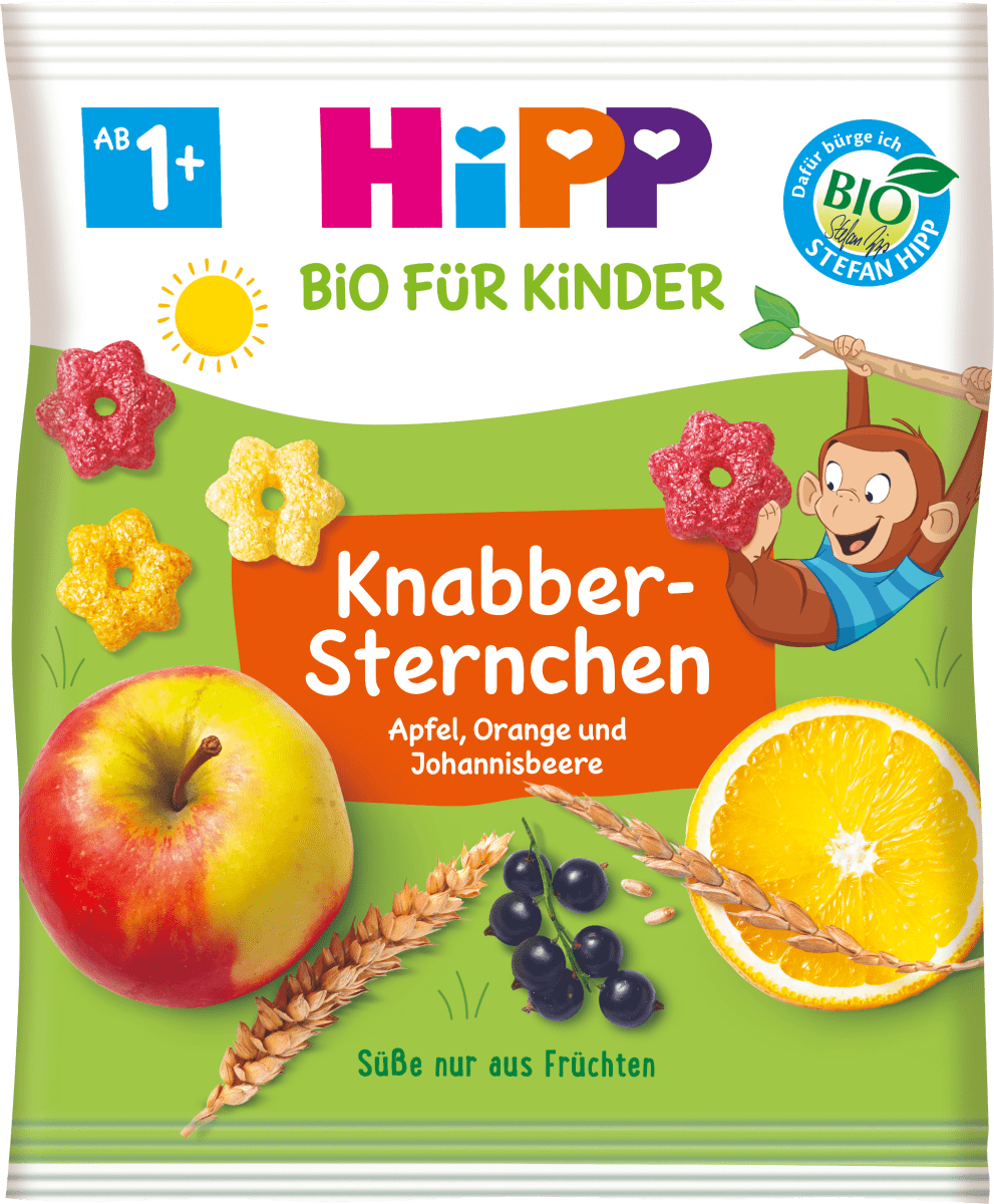 Kindersnack Knabber Sternchen mit Apfel, Orange und Johannisbeere, ab 1 Jahr, 30 g