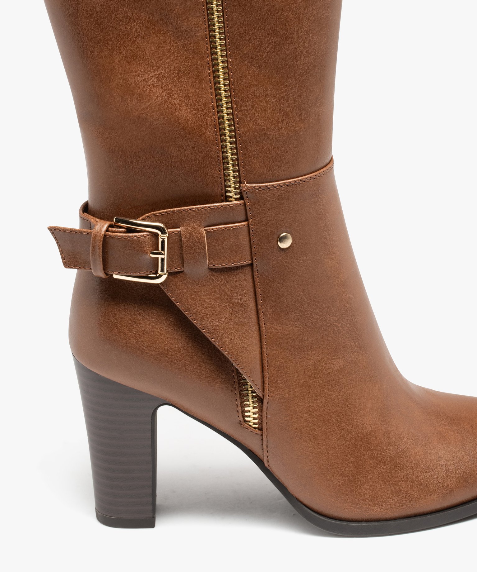 Bottes femme zippées à haut talon avec bride à la cheville camel | GEMO