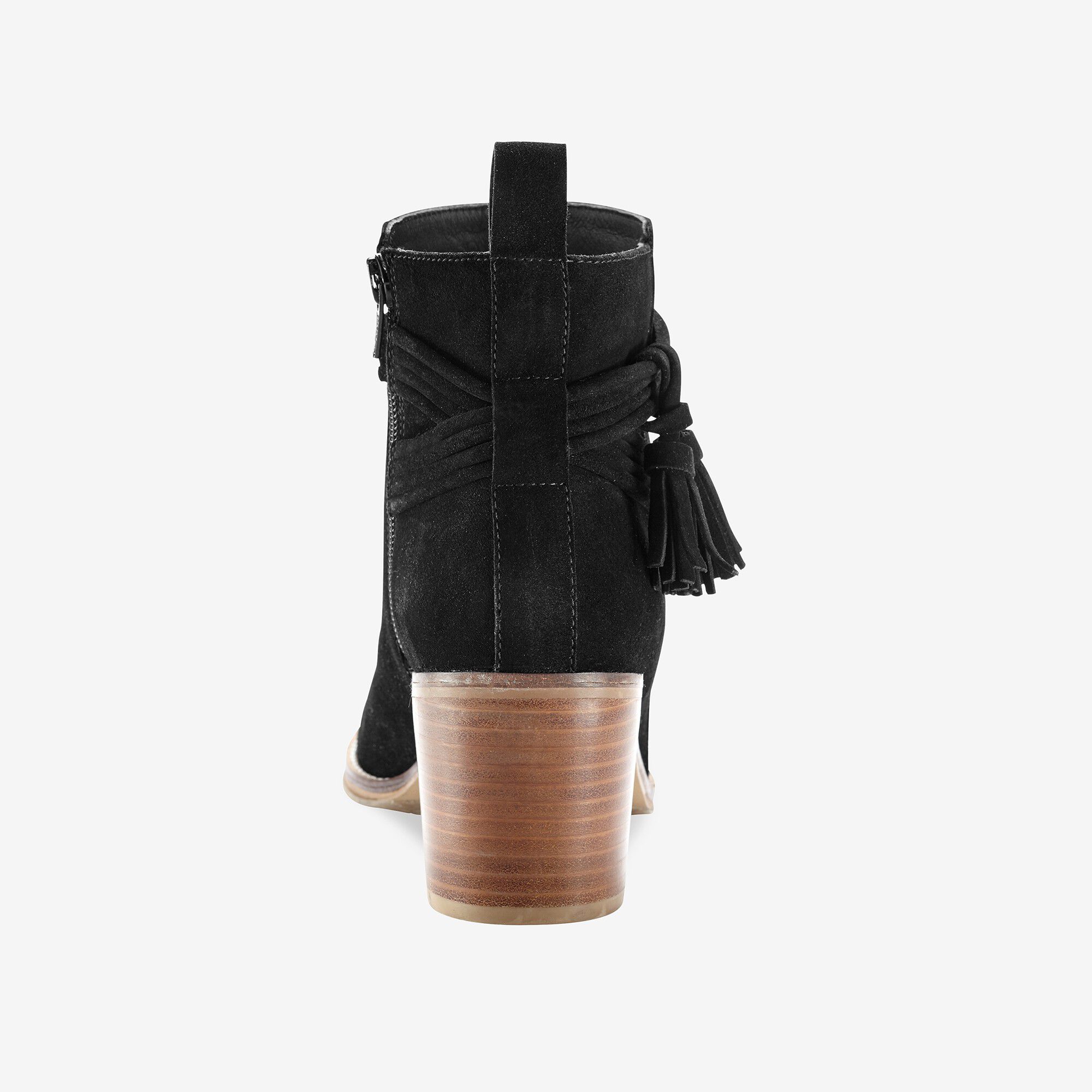 Boots en croûte de cuir à talon et pompons
