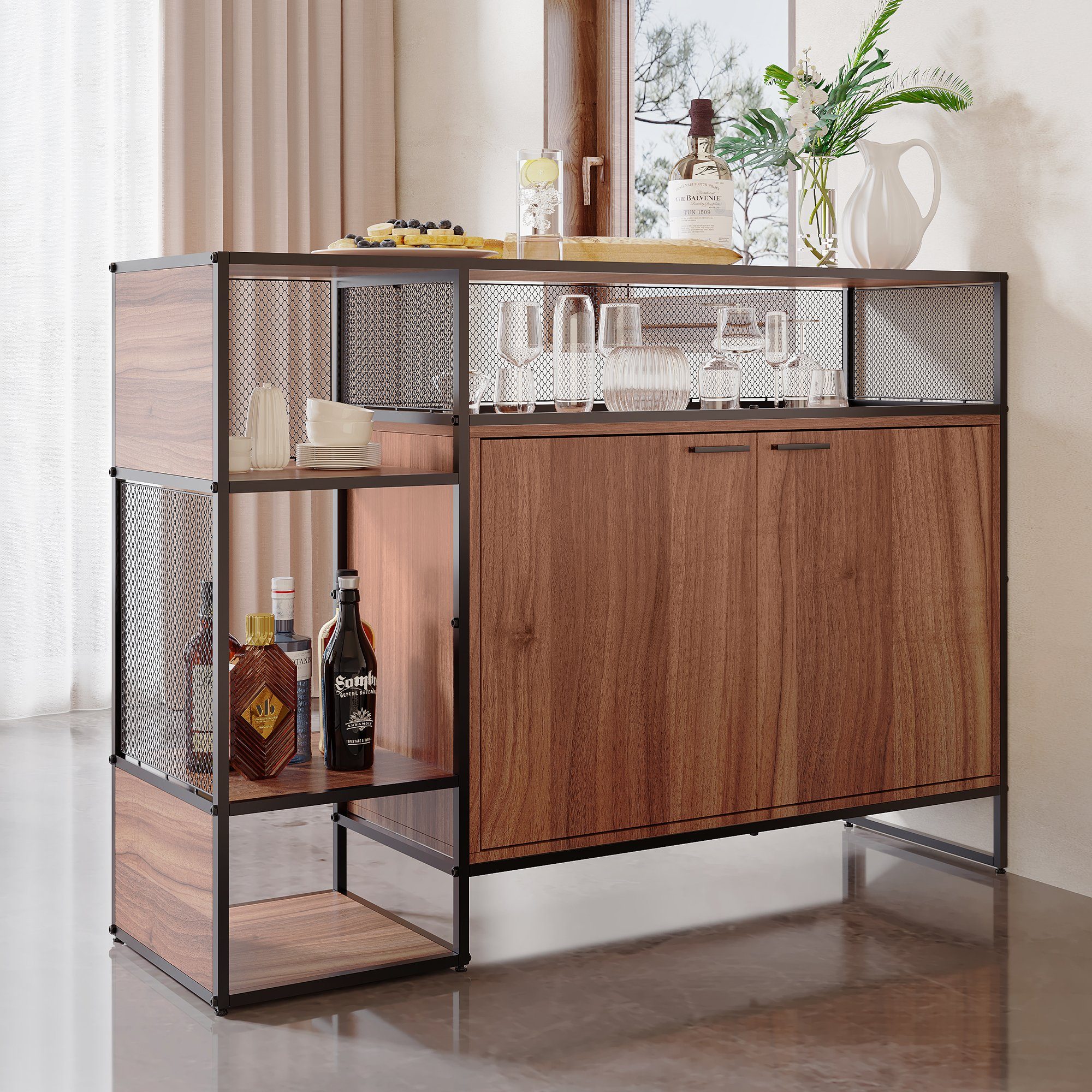 BlingBin Stehtisch schmiedeeiserner Stehtisch Lagerregal Retro-Stehtisch (1-St., Stehtisch im Industriestil), Doppelschichtige, drei Aufbewahrungsfächer und eine Schließfächer