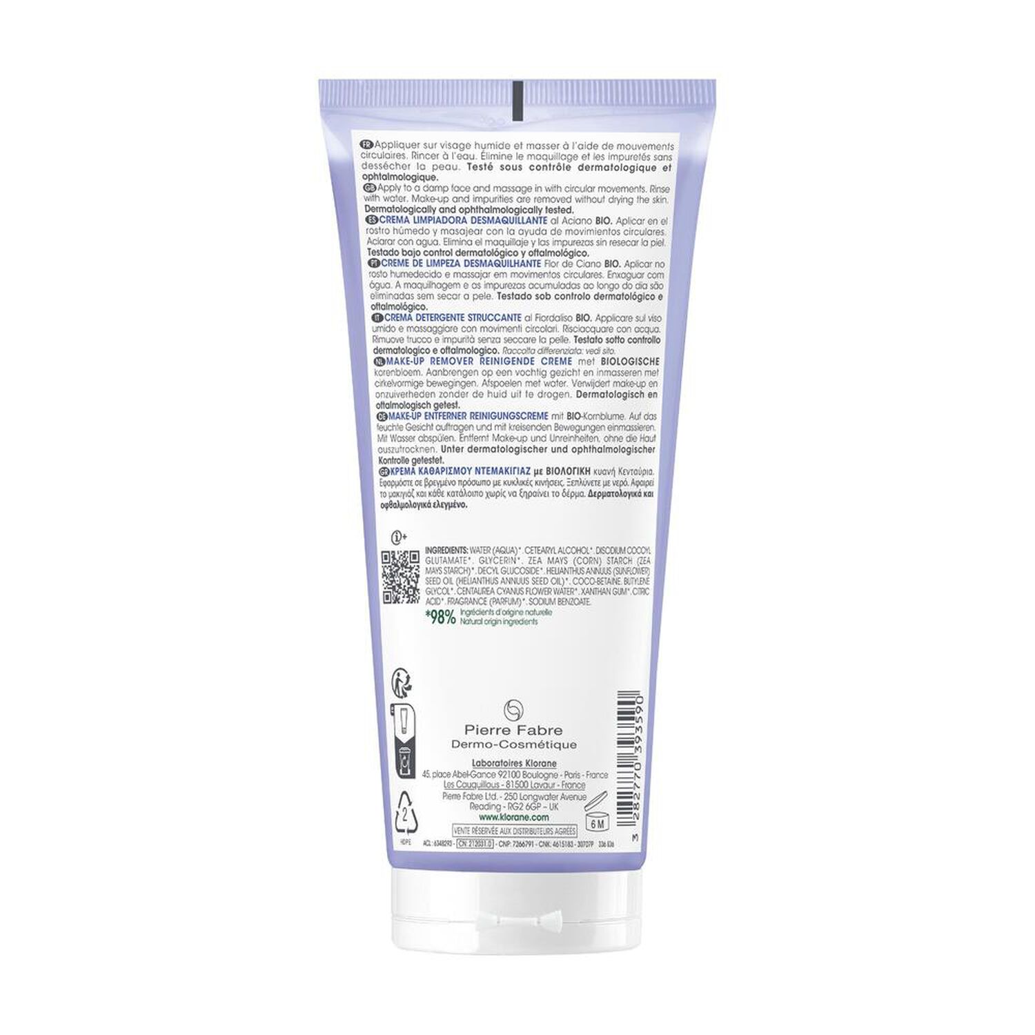 Klorane Bleuet Crème Nettoyant Démaquillant