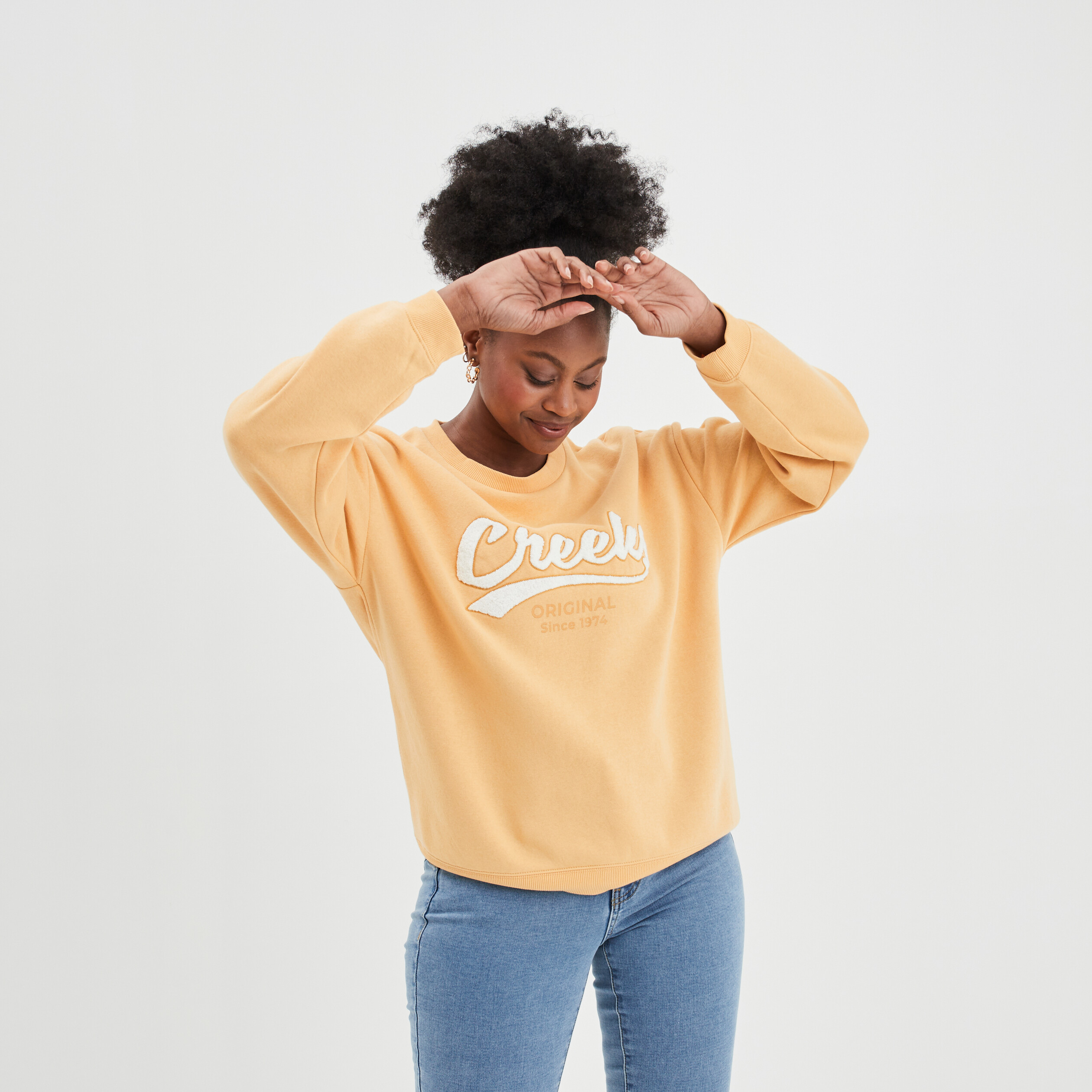 Sweat col rond manches longues Creeks jaune or femme | La Halle