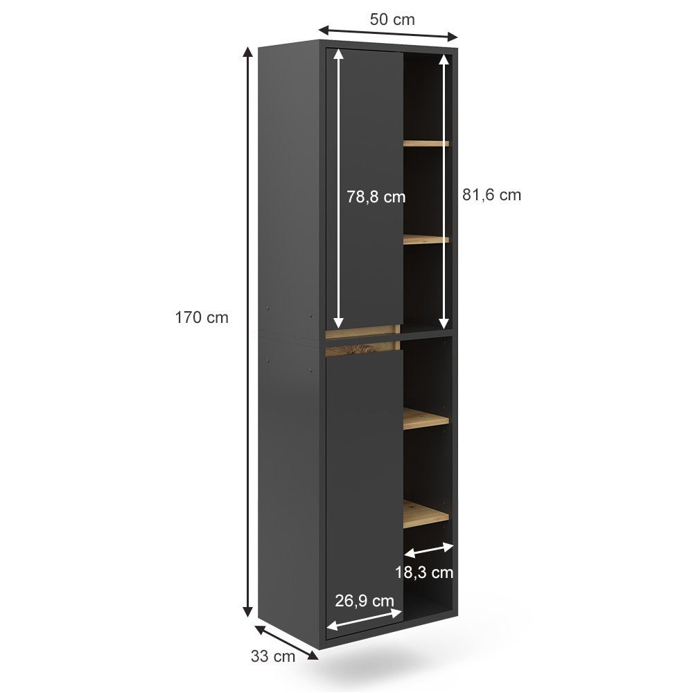 Vicco Hochschrank Badezimmerschrank VIOLA Anthrazit/Artisan-Eiche