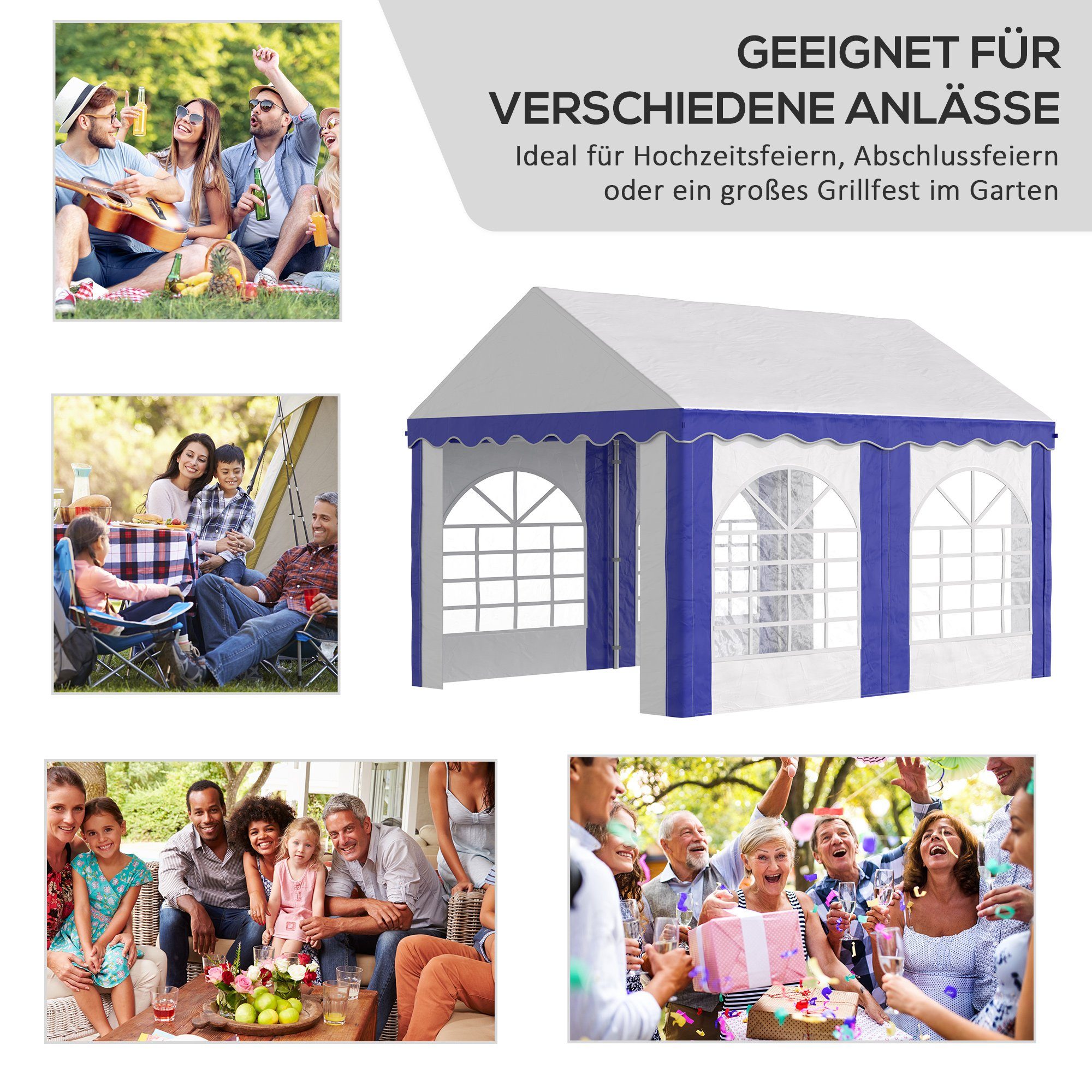 Outsunny Pavillon abnehmbare Seitenwände, Stahl+Kunststoff, mit 3 Seitenteilen, (Set, Party-Zelt), BxT: 400x295 cm