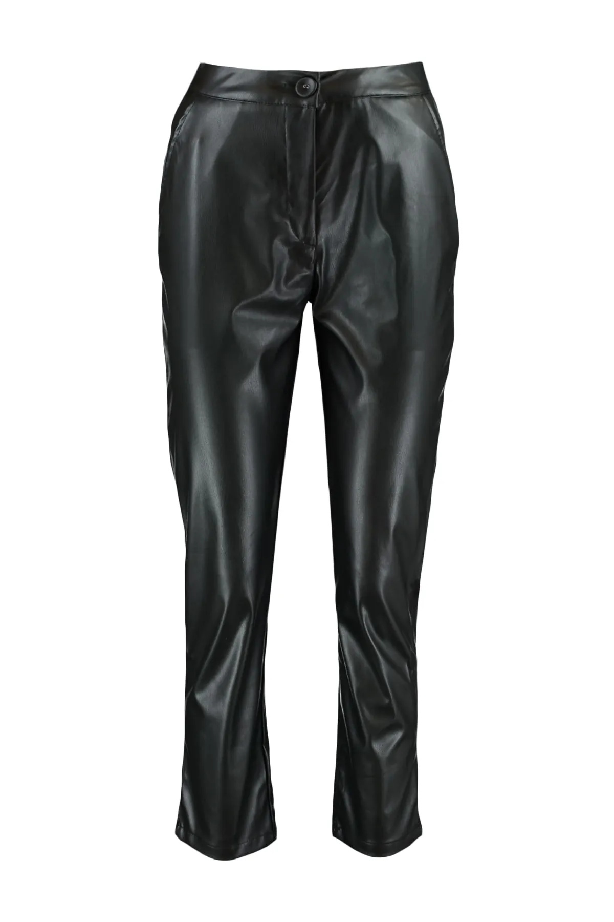 Trendyol Collection  Schwarze Zigarette gewebte Kunstlederhose TWOAW22PL0290