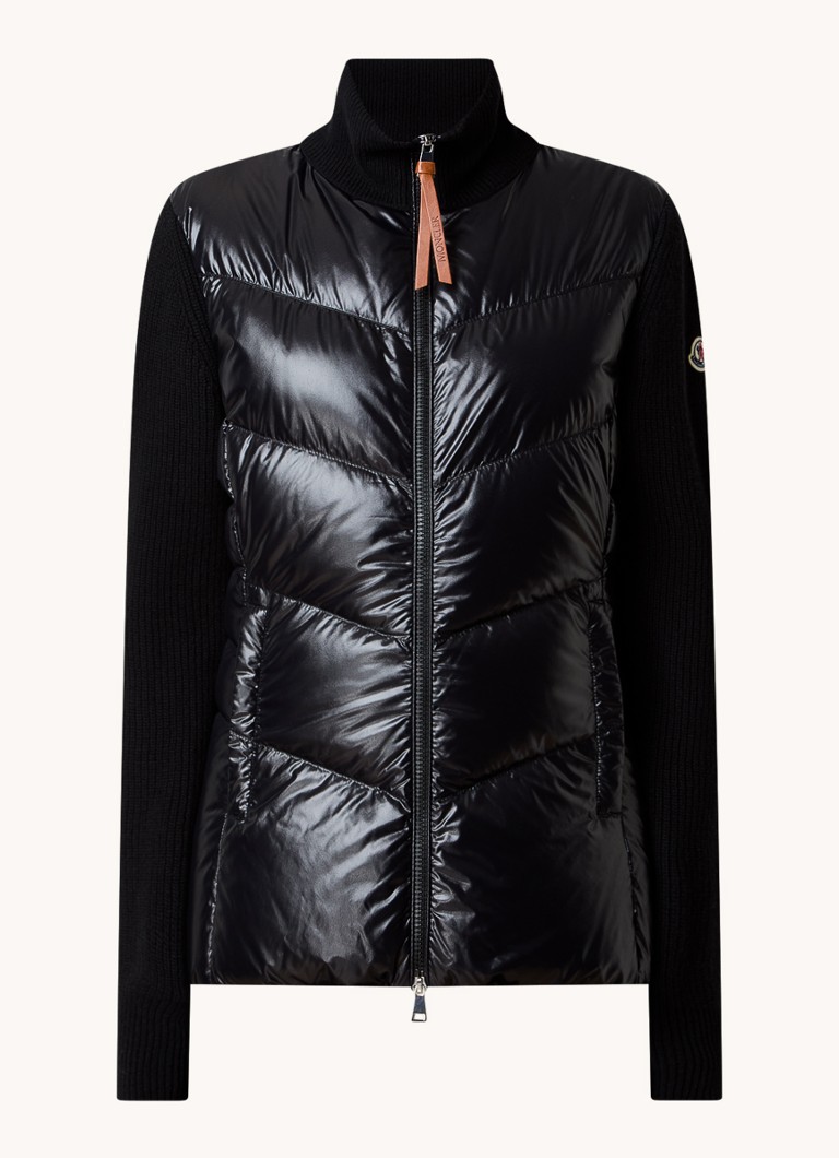 Moncler-trikoovillainen ribbineuletakki, jossa tikattu etu- ja takaosa