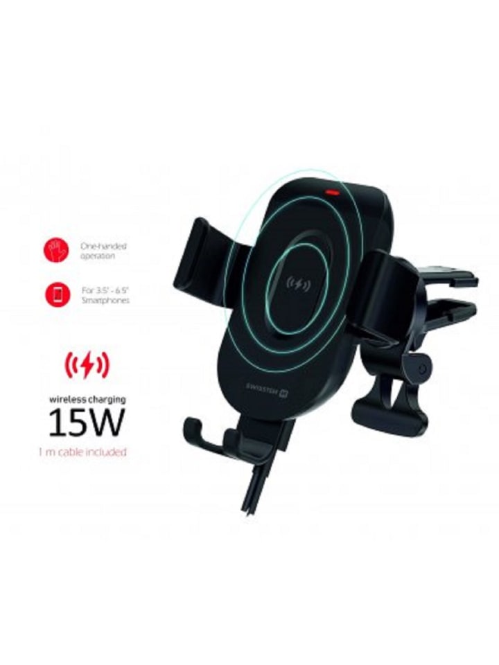 Swissten Auto-Halter mit 15W Wireless Charging und 1m Micro-USB Kabel in schwarz günstig kaufen 20 cm