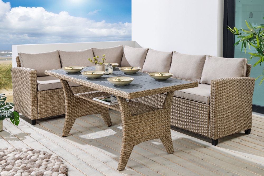 riess-ambiente Sitzgruppe MONACO 236cm natur, (Set, 1-tlg), Garten · inkl. Tisch und Kissen · Outdoor