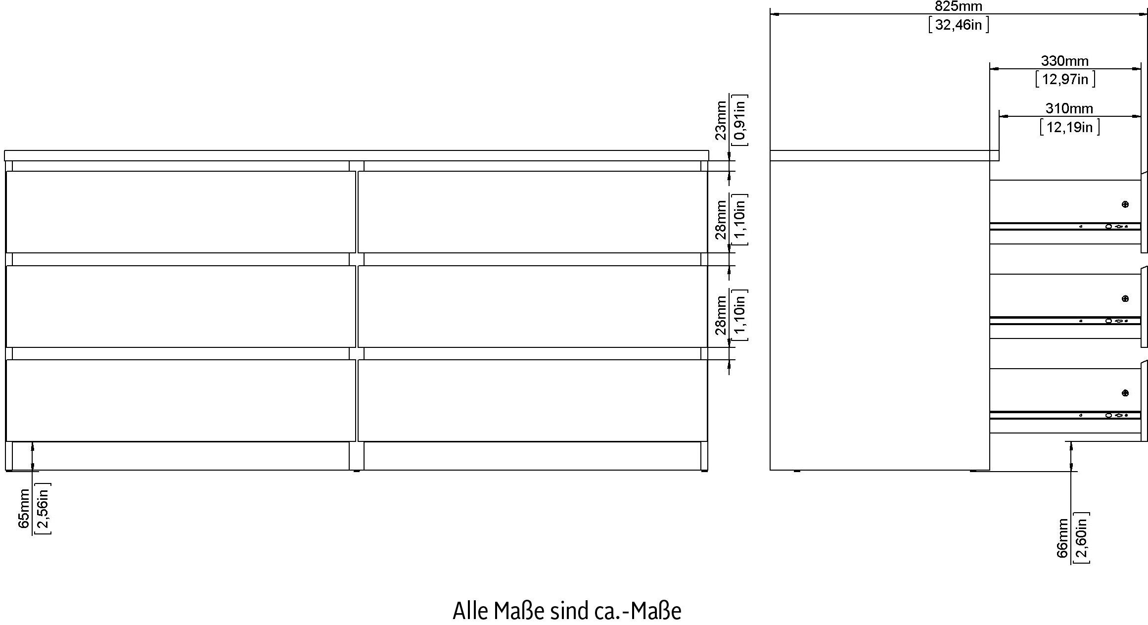 Home affaire Kommode Naia, Hochglanz-Optik, mit abgerundeten Schubladenkanten auf Metallgleiter