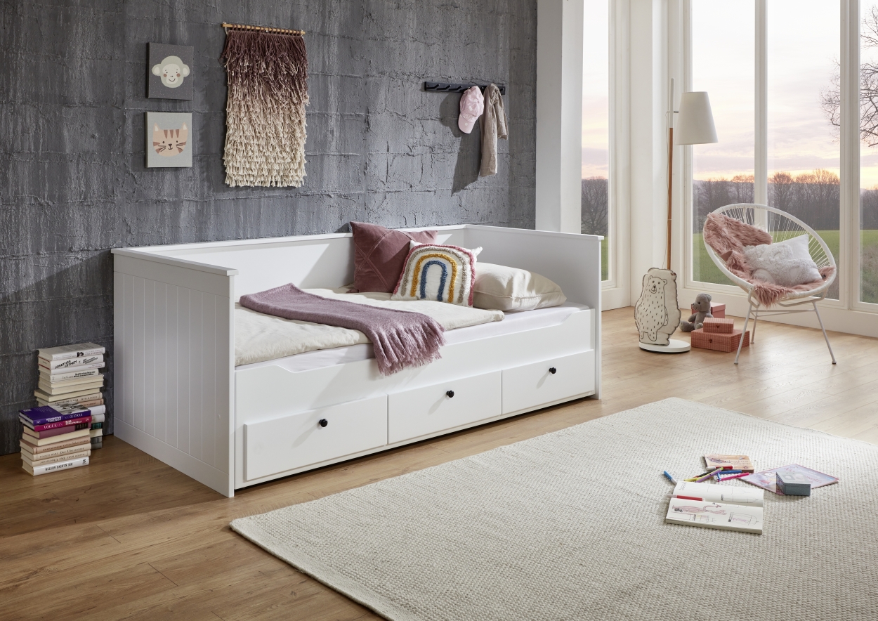 Relita Funktionsbett KIRA 90/180x200 inkl. Lattenrost und 3 Schubladen MDF weiß