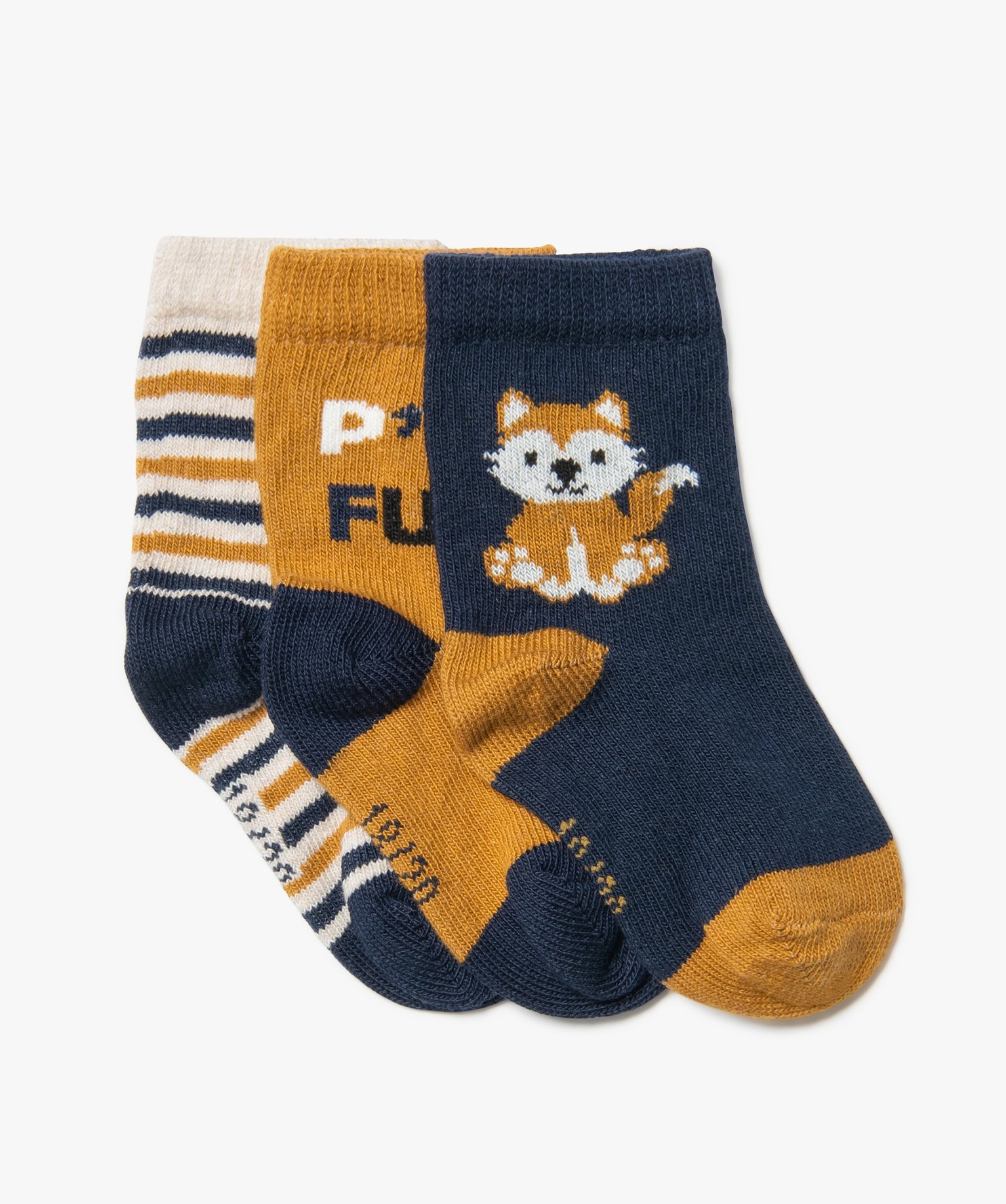 Chaussettes hautes imprimées bébé (lot de 3) camel | GEMO