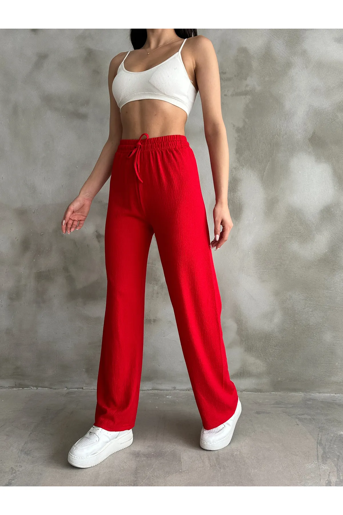 BEJNA  Rote Palazzo-Hose mit elastischem Bund für Damen