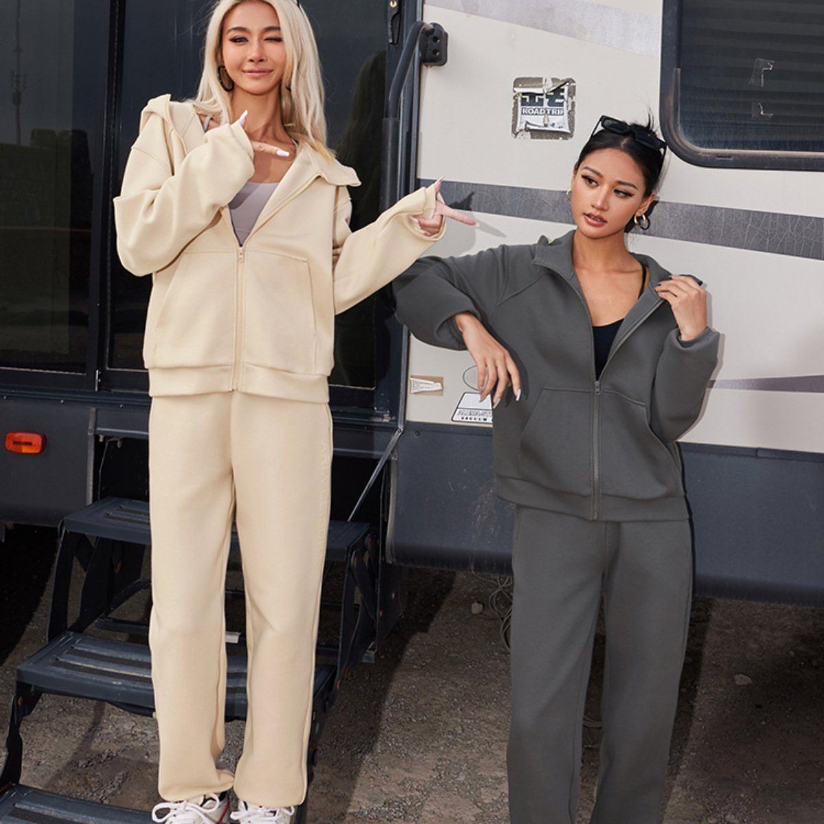 YYV Jogginganzug ogginganzug Damen Set Trainingsanzug Zweiteiler Frauen Sport Anzug, Freizeitanzug Kapuzenjacke&Sporthose,Loungewear für entspannte