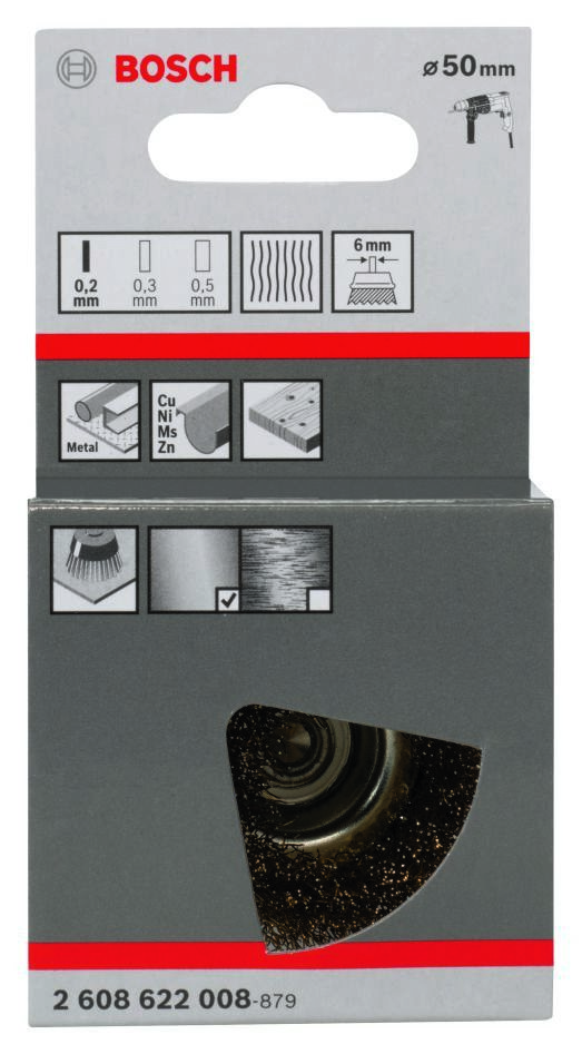 Bosch Blue Zubehör 2608622008 Topfbürste aus Stahl, 50 mm geriffelt, 6 mm Schaft, Messing