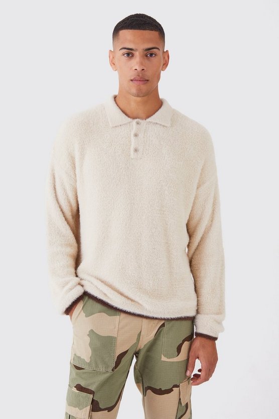 Kastiges flauschiges Poloshirt