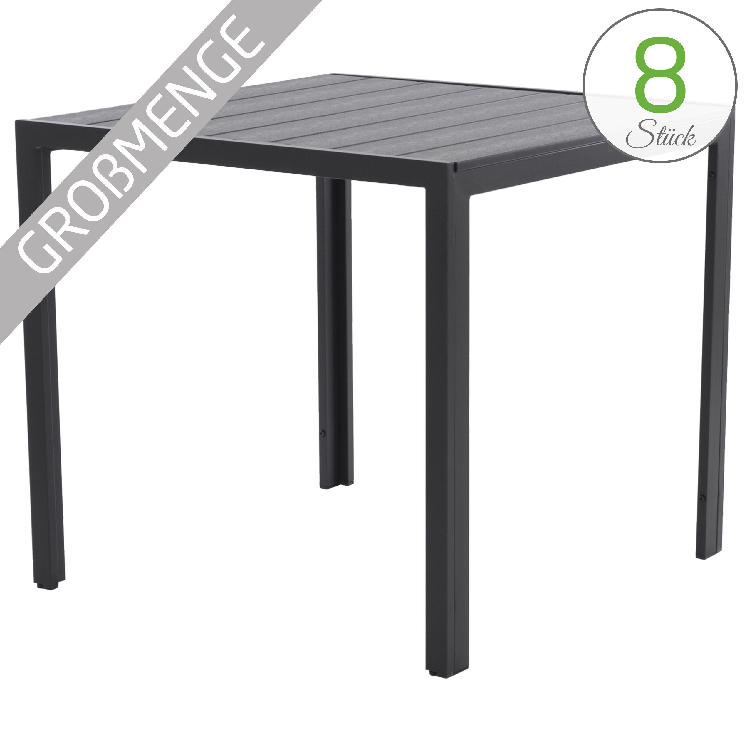 Raburg Gartentisch HARVEY L in SCHIEFER-DUNKEL-GRAU - 70 x 70 cm, Alu & Kunststoff (Set, 8-St., Großmenge: 8er-Set, 12er-Set oder 25er-Set), sehr stabil & leicht, wetterfest & UV-beständig, belastbar bis 100 kg