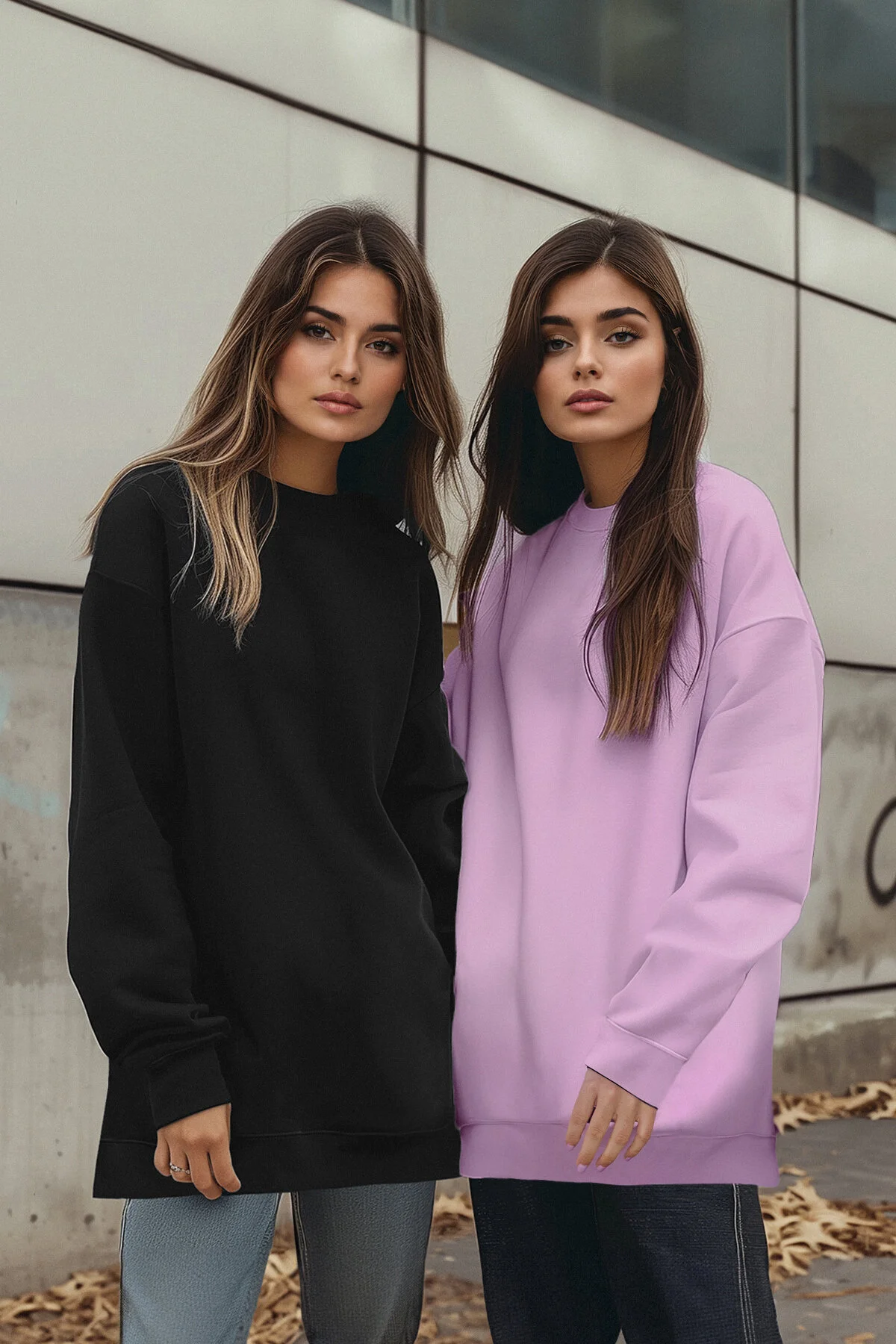 Trendyol Modest  Schwarz-lila Basic-Strick-Sweatshirt mit Rundhalsausschnitt im 2er-Pack TCTAW22TW0152