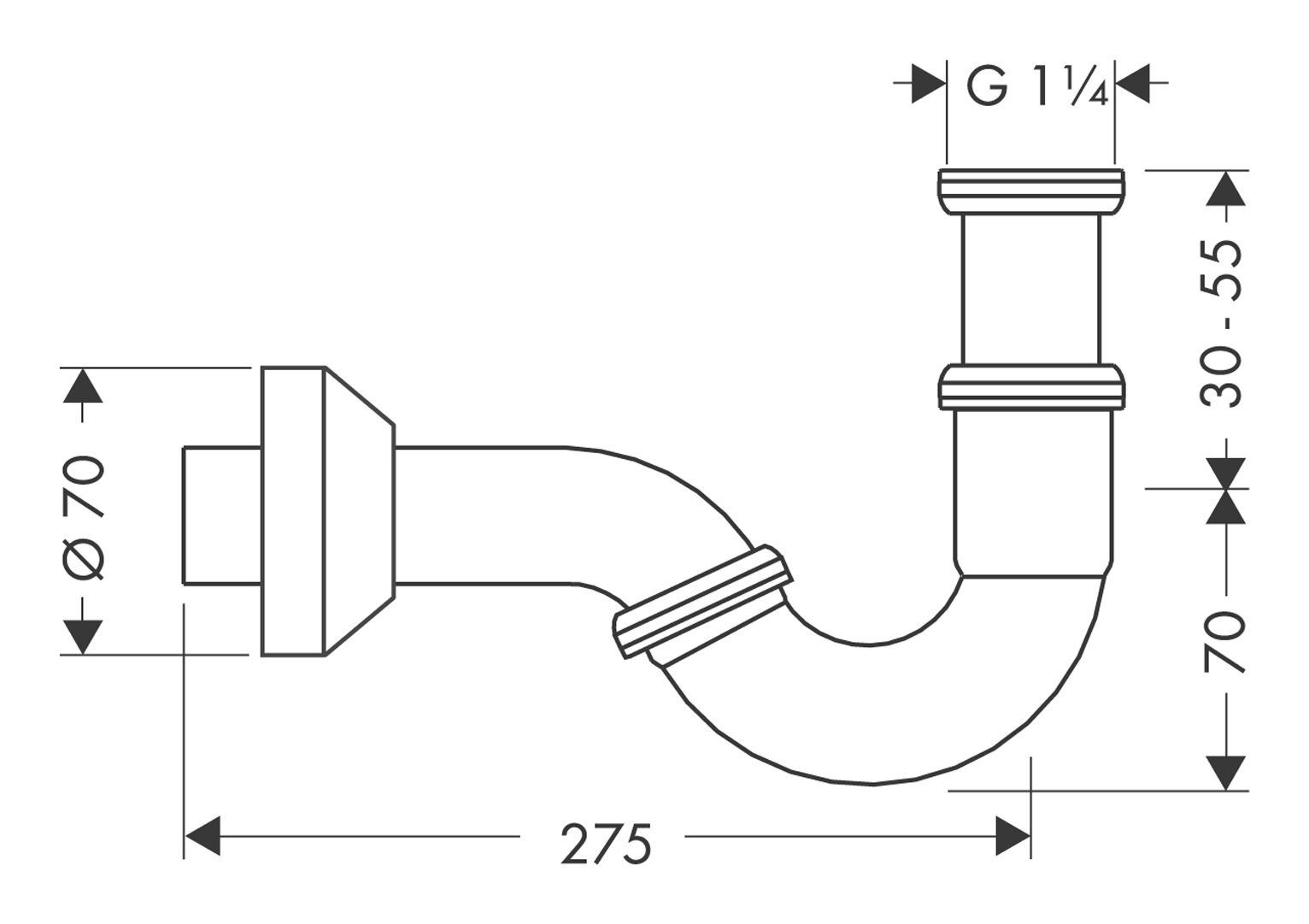 hansgrohe Siphon, Röhrensiphon Standardmodell für Bidet - Chrom