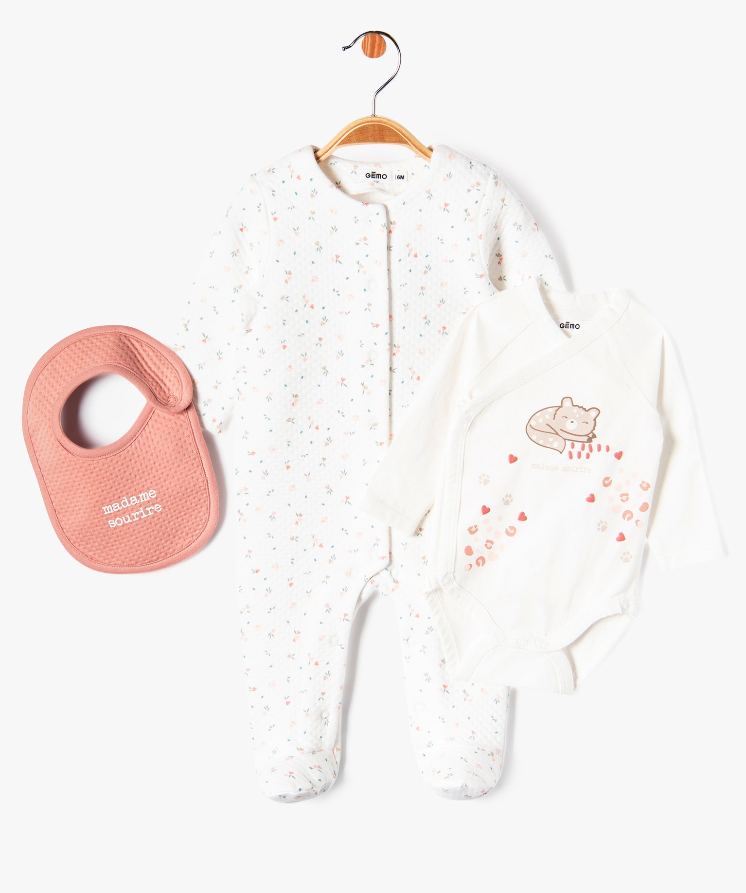 Ensemble layette 3 pièces bébé fille ecru | GEMO
