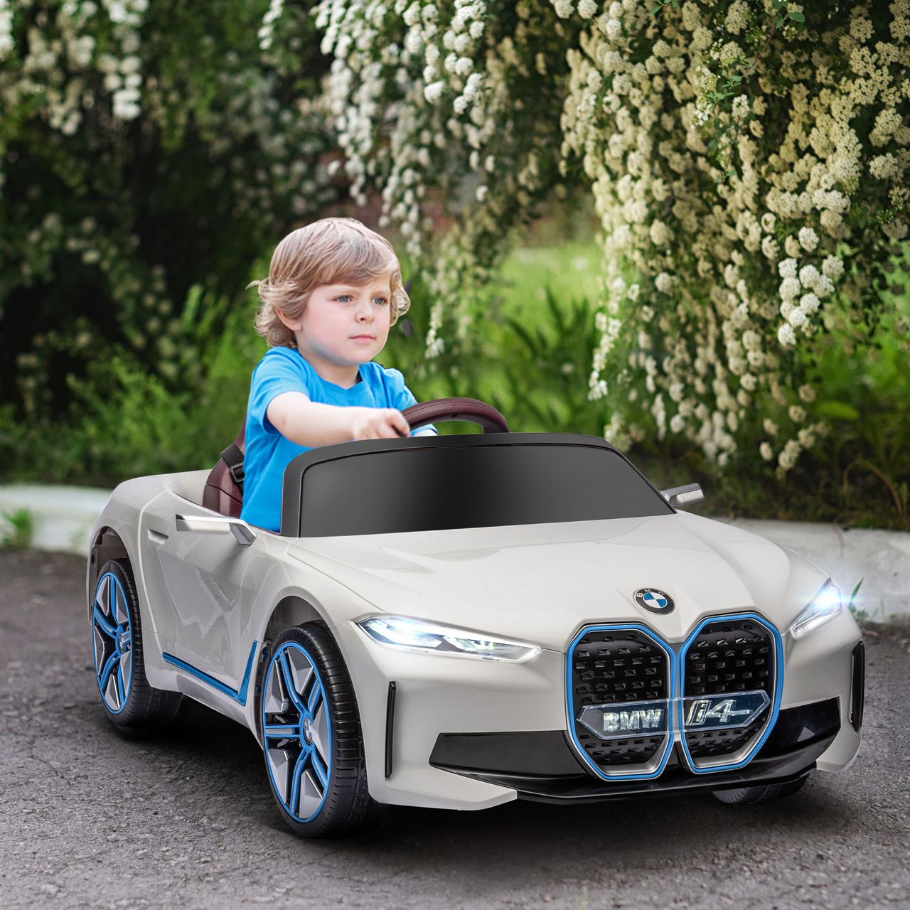 HOMCOM Kinder Elektroauto Elektrofahrzeuge mit Fernbedienung, MP3-Player, Weiß