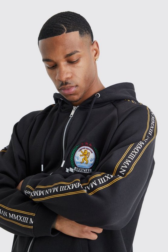 Man Gold Hoodie mit Reißverschluss und Print